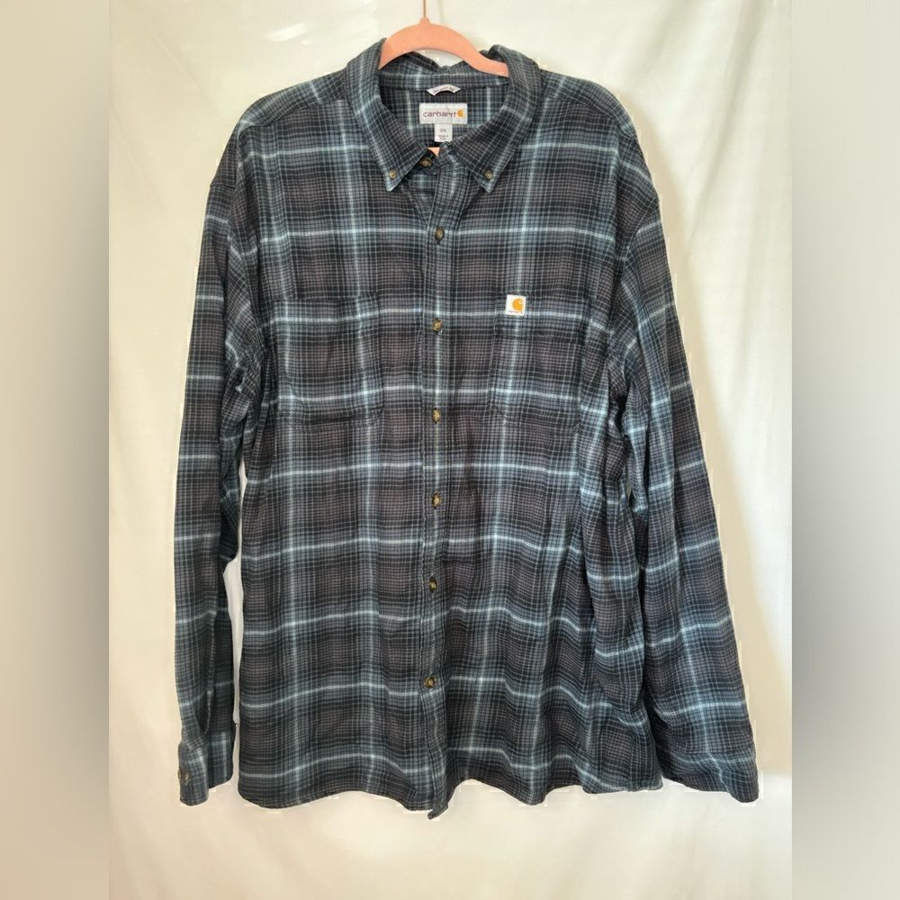 Carhartt GUC blue/gray plaid button down flannel shirt Size 2XL